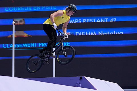 Natalya Diehm competes in BMX freestyle women's park final